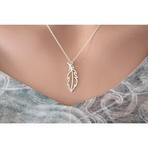 Sterling Silver Openwork Feather Charm Necklace, Feather Necklace